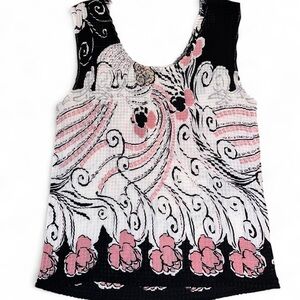 NICOLA Black and Pink Crinkle Floral Tank Top
